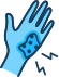 Circled hand icon highlights area on person silhouette and description of skin-related symptoms